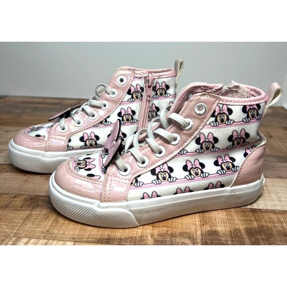 Disney Minnie Mouse Pink High-Top Sneakers With Bows & Side Zippers Kids Size 12 - Picture 1 of 6